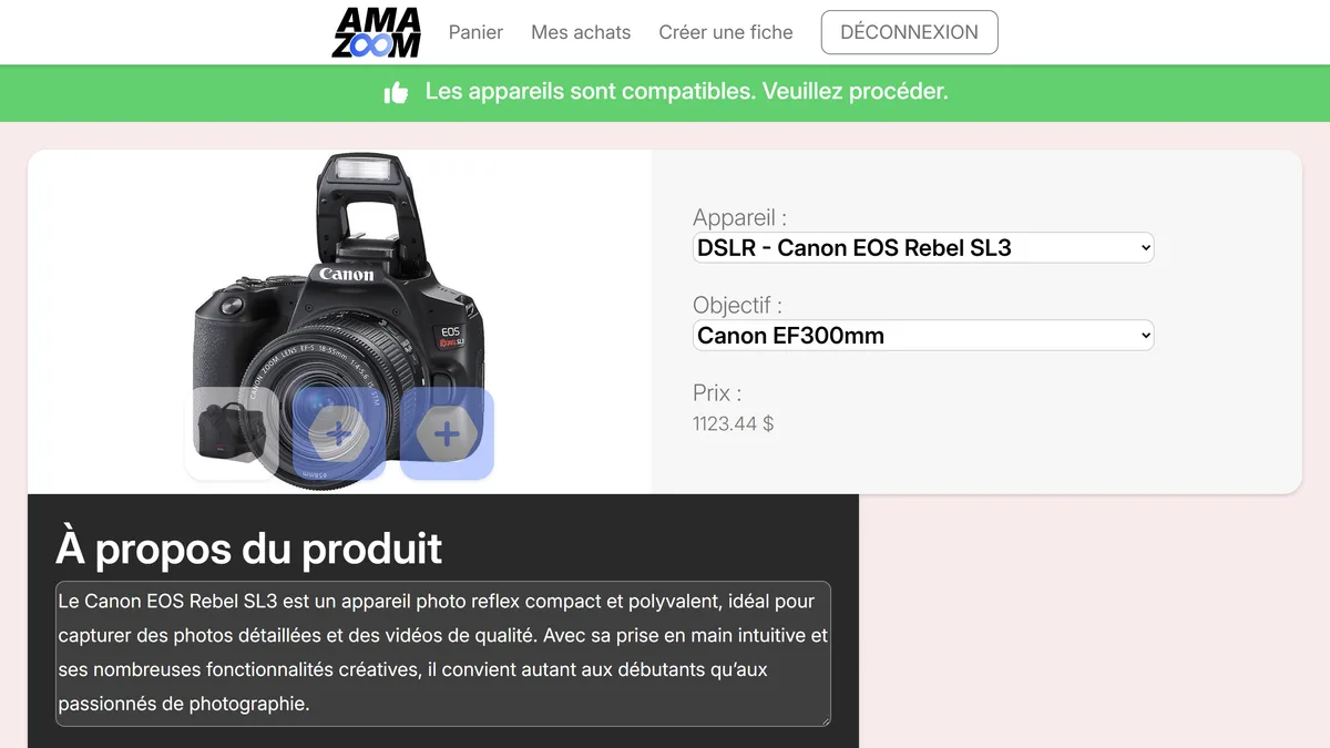 Capture d'écran de la création d'une fiche produit sur Amazoom